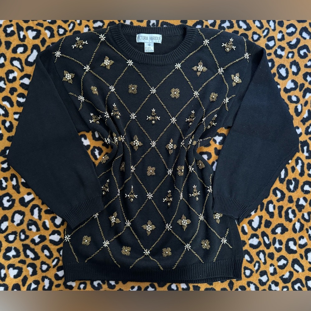 Vintage Gold Bead Embroidered Sweater Dress